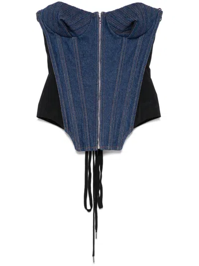 JEAN PAUL GAULTIER DENIM CORSET WITH MESH DETAIL BY JEAN PAUL GAULTIER