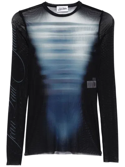 JEAN PAUL GAULTIER MESH CREW NECK TOP PRINTED "LE MÂLE"