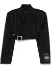 Jean Paul Gaultier Double-breasted Belted Cropped Pinstriped Wool-twill Blazer In Black  