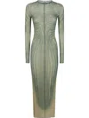 Jean Paul Gaultier Mesh Long Dress With Spiral Print And Ruffles In Beige