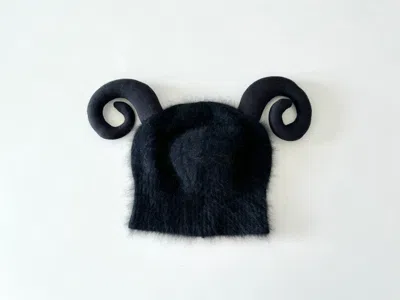 Pre-owned Jean Paul Gaultier 90's Mohair Devil Ram Horn Beanie Cap Hat In Black