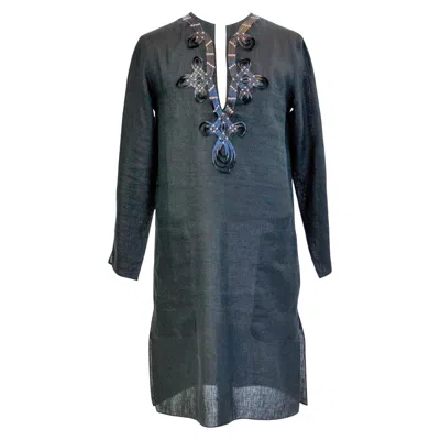 Pre-owned Jean Paul Gaultier A Djellaba Blouse By Jean-paul Gaultier In Embroidered Black Linen Circa 2000