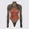 Jean Paul Gaultier Mesh Body Open Back Printed Medaillon Woman Multicolor