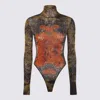Jean Paul Gaultier Mesh Body Open Back Printed Medaillon Woman Multicolor