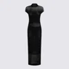 Jean Paul Gaultier Sheer Fabric Floor-length Dress With Cap Sleeves In Black