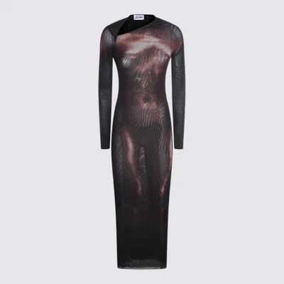 Jean Paul Gaultier Sheer Fabric Asymmetric Neckline Long Sleeves Dress In Black
