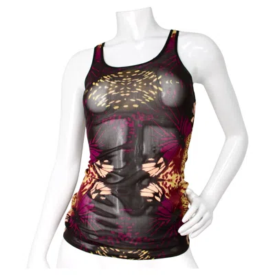 Pre-owned Jean Paul Gaultier Abstract Butterfly Print Mesh Tank Top Circa 1990s In Gray