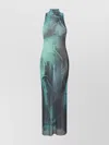 Jean Paul Gaultier Abstract Print High Neck Maxi Length Dress
