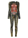 Jean Paul Gaultier Medallion Print Crew Neck Bodysuit In Multi