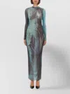 Jean Paul Gaultier Abstract Print Sheer Overlay Long Dress In Blue