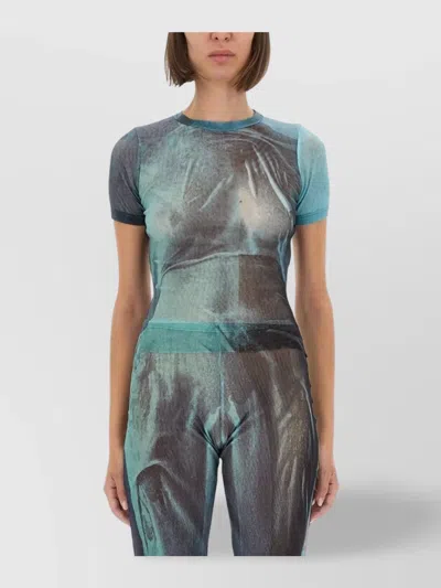 Jean Paul Gaultier Abstract Print Sheer Fabric Top In Green