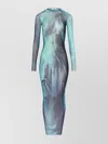 Jean Paul Gaultier Abstract Print Sheer Overlay Long Dress In Blue