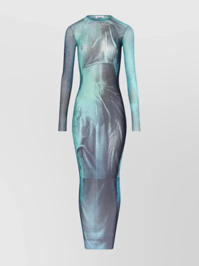 Jean Paul Gaultier Abstract Print Sheer Overlay Long Dress In Blue