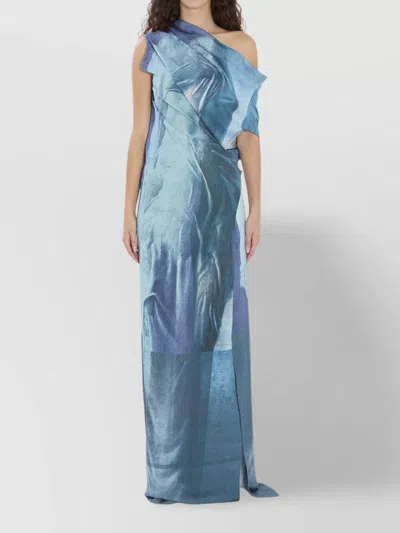 Jean Paul Gaultier Adjustable Neckline One-shoulder Long Dress In Blue