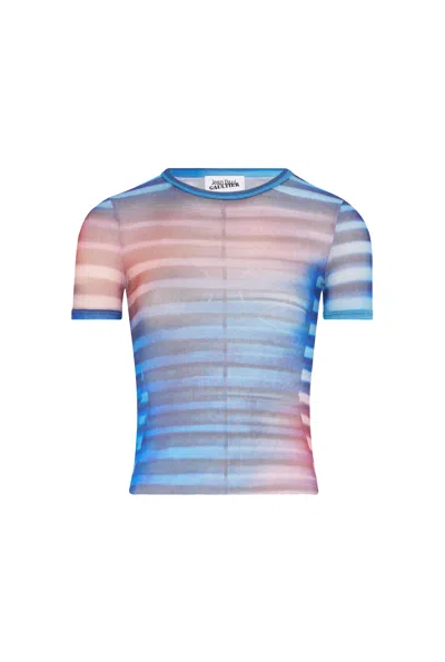 Jean Paul Gaultier Striped Slim Fit Round Neck Top In Blue