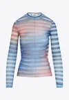 Jean Paul Gaultier Light Blue Mesh Printed Air Long Sleeves Top In Multi
