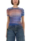 Jean Paul Gaultier Air Print Mesh Baby Tee In Blue