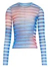 Jean Paul Gaultier Light Blue Mesh Printed Air Long Sleeves Top In Multi