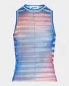 Jean Paul Gaultier Sleeveless Round Neck Striped Sheer Top In Multi