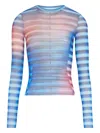 Jean Paul Gaultier Air Print Striped Mesh Crew Neck Top In Multi