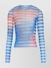 Jean Paul Gaultier Air Print Striped Mesh Crew Neck Top In Multi
