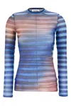 Jean Paul Gaultier Light Blue Mesh Printed Air Long Sleeves Top In Multi