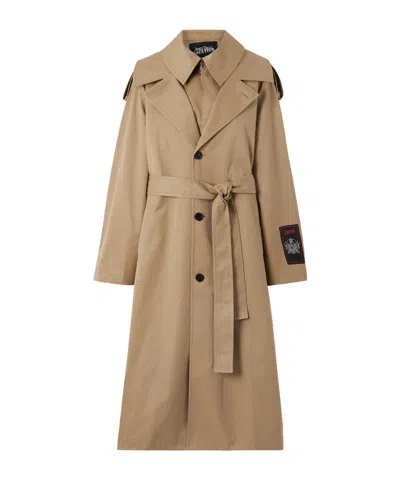 Jean Paul Gaultier Appliquéd Cotton-twill Trench Coat In Brown