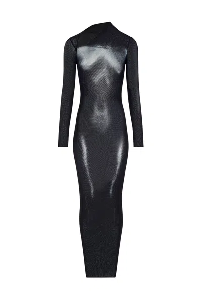 JEAN PAUL GAULTIER ASYMETRIC COLLAR LONG DRESS WOMAN BLACK AND SILVER