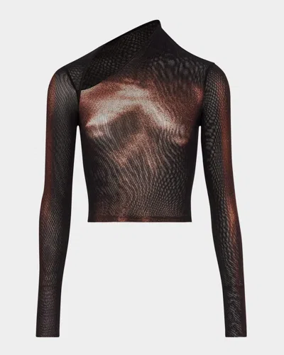 JEAN PAUL GAULTIER ASYMMETRIC BODY DUST PRINT MESH CROP TOP