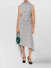 Jean Paul Gaultier Asymmetric Checked Dress Fringe Detail In Gray