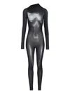Jean Paul Gaultier Asymmetric Collar Body Dust Printed Catsuit In Black