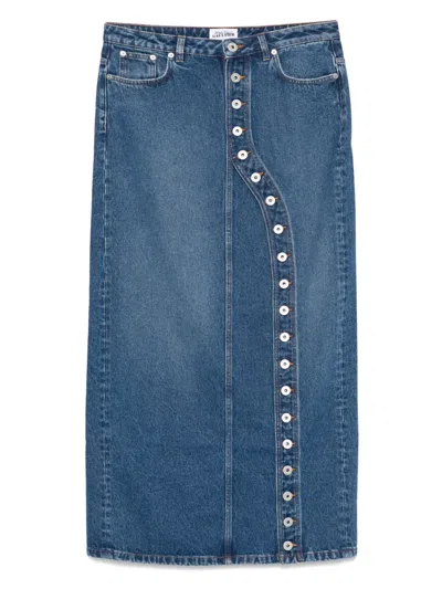 Jean Paul Gaultier Asymmetric Denim Midi Skirt In Multicolor