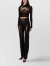 Jean Paul Gaultier Asymmetric Neck Long Sleeve Sheer Top In Brown