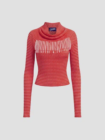 Jean Paul Gaultier Asymmetric Printed Swether For Juniors In Brown