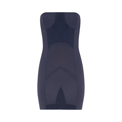 Pre-owned Jean Paul Gaultier Asymmetric Short Dress With Satin Cut-out Details 'petrol' | Blue | Women's Size