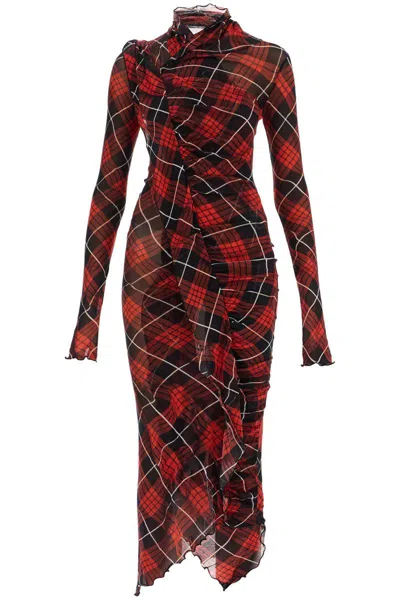 Jean Paul Gaultier Plaid-check Midi Dress In Red