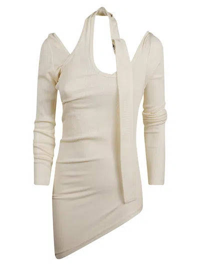 Jean Paul Gaultier Asymmetrical Ribbed Knit Top With Long Sleeves In Neutral