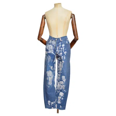 Pre-owned Jean Paul Gaultier A/w 1992 Shredded Face Blue Jacquard Denim Jeans 26"