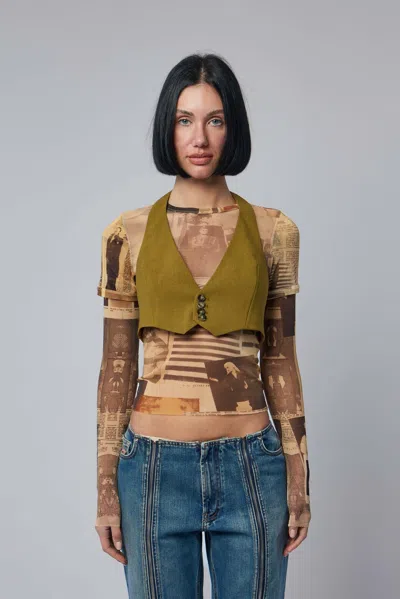 Jean Paul Gaultier Backless Tailoring Gilet With Belt Detail In Green