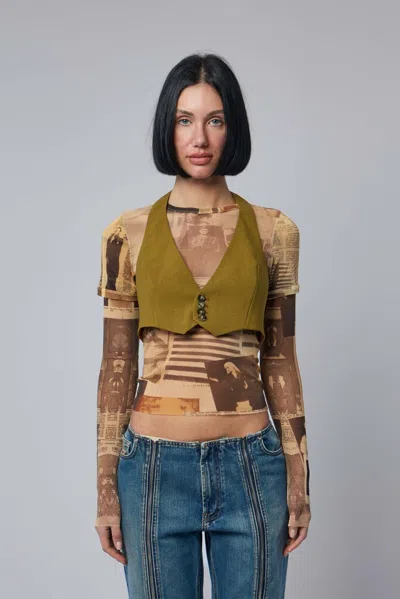 Jean Paul Gaultier Backless Tailoring Gilet With Belt Detail In Green