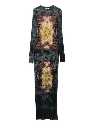 Jean Paul Gaultier Baroque-print Long-sleeved Maxi Dress In Black