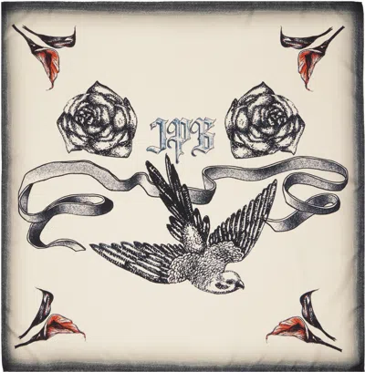 Jean Paul Gaultier Beige & Black 'the Tattoo Bird' Printed Silk Scarf In 030030-ecru/black/re