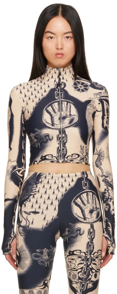 Jean Paul Gaultier Beige Graphic Turtleneck In 6359 Nude/navy