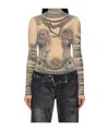 Jean Paul Gaultier Beige Soleil Turtleneck In Blue/red