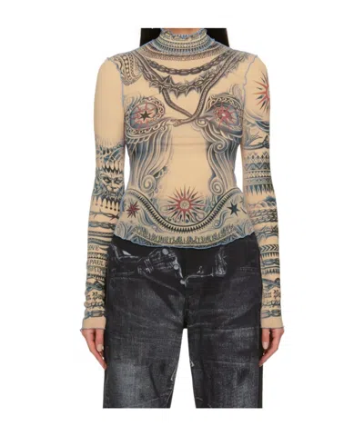 Jean Paul Gaultier Beige Soleil Turtleneck In 635030 Nude/blue/red