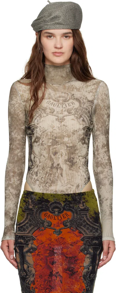 Jean Paul Gaultier Beige 'the Médaillon' Open Back Bodysuit