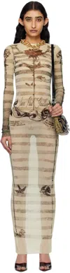 Jean Paul Gaultier Long-sleeved Dress In 030030-ecru/black/re