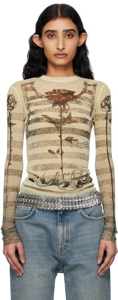 JEAN PAUL GAULTIER BEIGE 'THE TATTOO MARINIÈRE' T-SHIRT