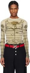 Jean Paul Gaultier Beige 'the Tattoo Marinière' T-shirt In 030030-ecru/black/re