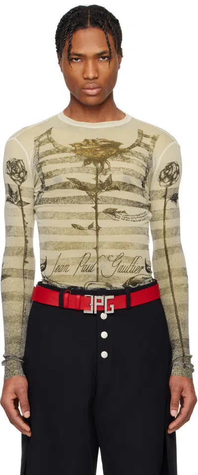 Jean Paul Gaultier Beige 'the Tattoo Marinière' T-shirt In 030030-ecru/black/re